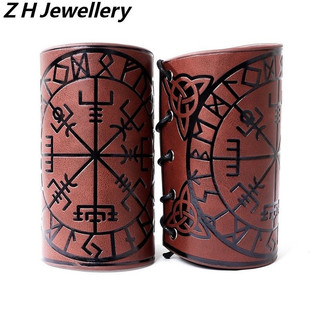 [Z H Bijuteria] Hip Hop Rock Viking Vintage Moda Masculina Pulseira De Couro Runa Joias Acessórios