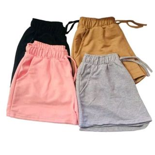 Kit 4 peças Short Feminino Moletinho Elástico na Cintura De Algodão Com Bolso Laterais