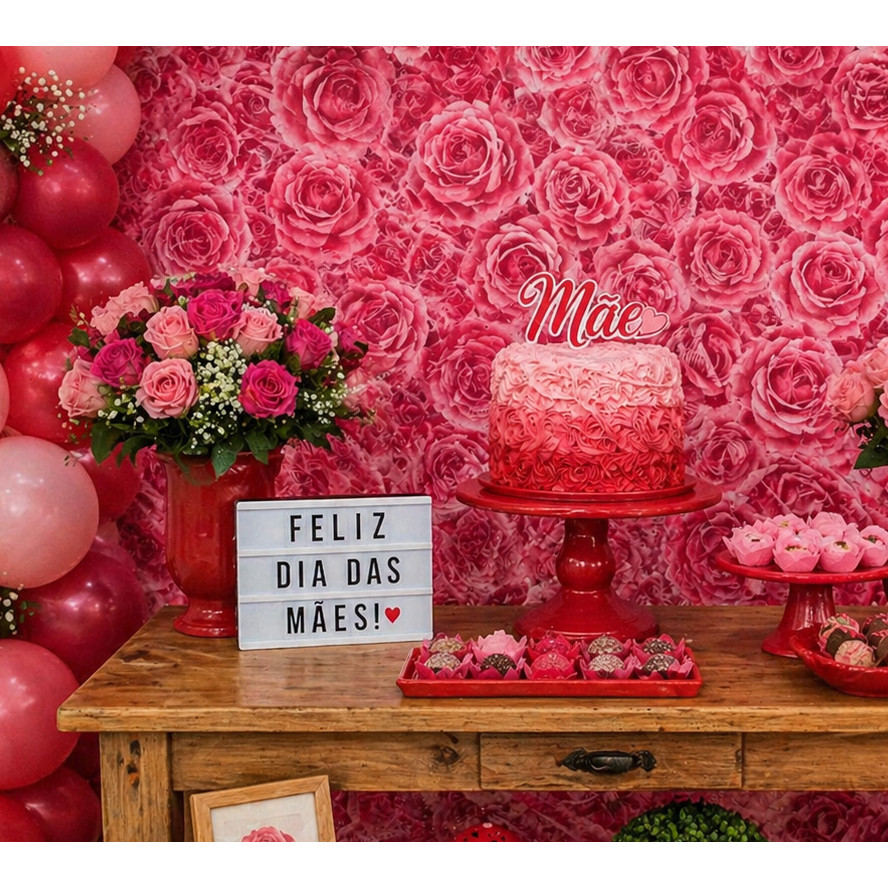 TNT Estampado Floral Vermelho 1mx1,40L Decoração