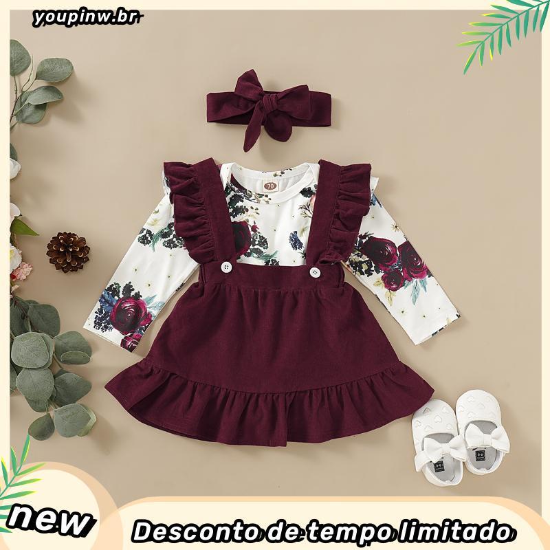 3-24 Meses Vestido De Princesa Para Bebês Recém-Nascidos , Manga Curta Maiô Florais, Saia Suspensório, Fita De Cabeça 3