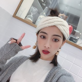 Outono inverno malha lã bandana feminino coreano de aba larga malha Headwear cabelo curto cobrindo cabelo quebrado banda