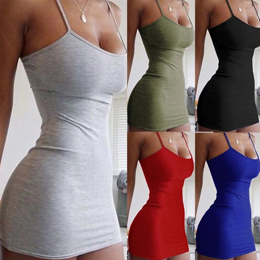 Vestido justo feminino para primavera e verão, vestido bodycon para noite, vestido sexy com alças, vestido de praia para