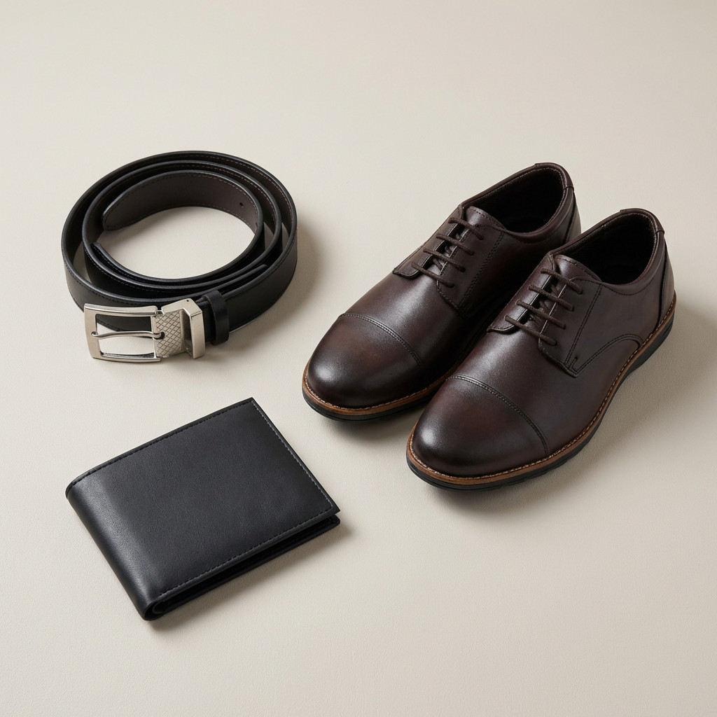 Kit Sapato Social Masculino Couro Legítimo Derby Cinto Carteira