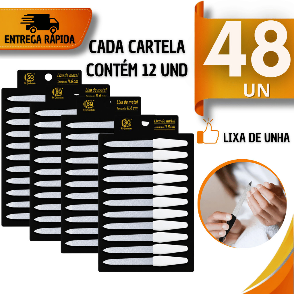 Utilidades Lixas de Unha Metálica Profissional Inox 12cm para Manicure e Pedicure Salão Multiuso Praticidade