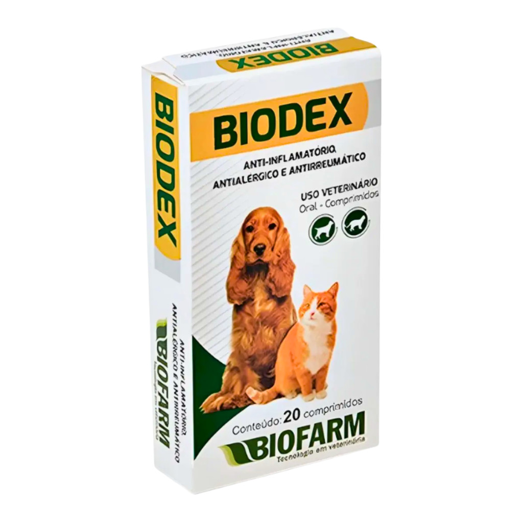 Biodex Anti-Inflamatório Antialérgico Antirreumático P/ Cães E Gatos 20 Comprimidos