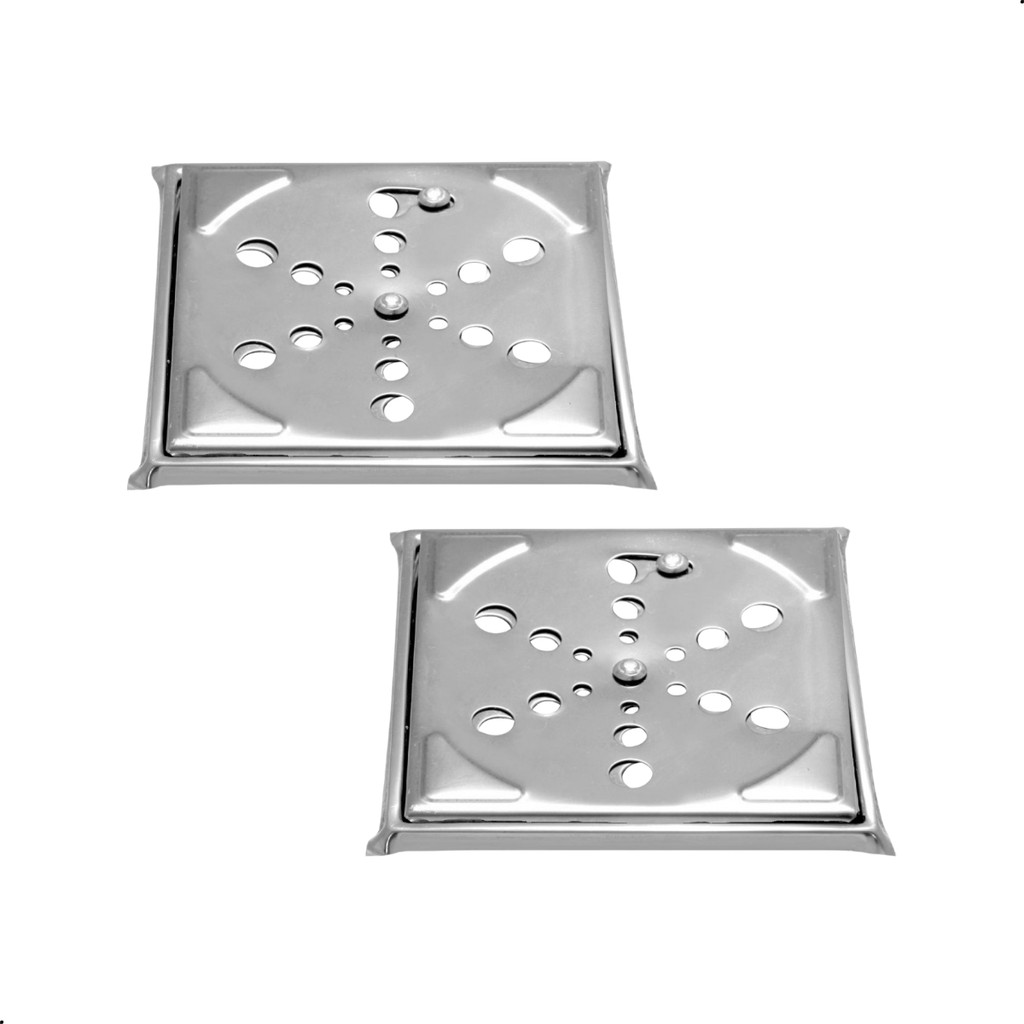 Kit com 2 Ralo de Banheiro Quadrado Abre e Fecha 10x10cm Inox + Porta Grelha Cromado