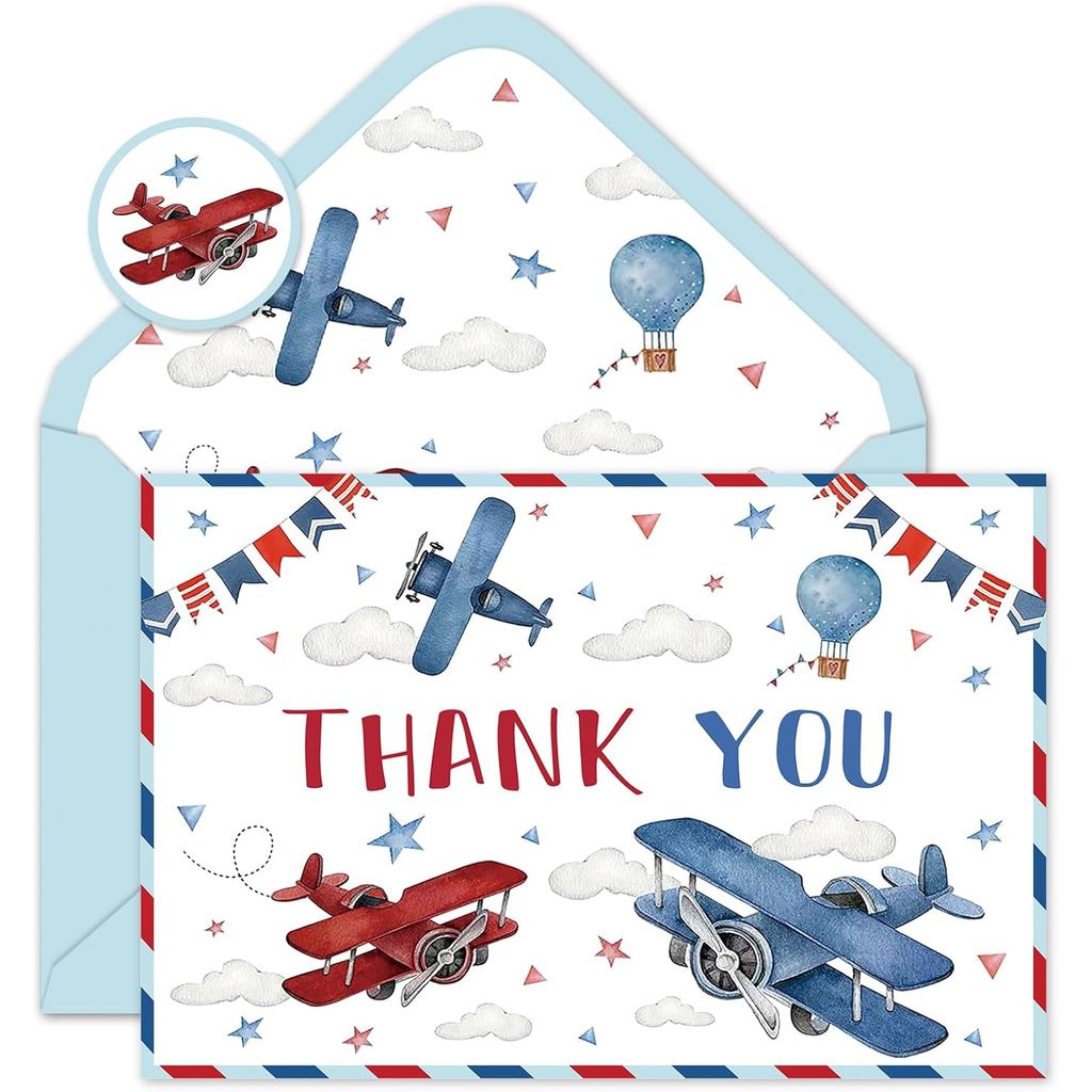 JarThenaAMCS 24 Pack Airplane Travel Thank You Card Greeting Cards with Envelopes Stickers Blank Note Card for Birthday