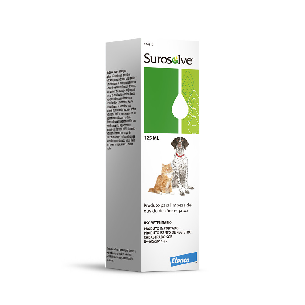 Surosolve 125mL - Solução de Limpeza Auricular P/ Cães e Gatos