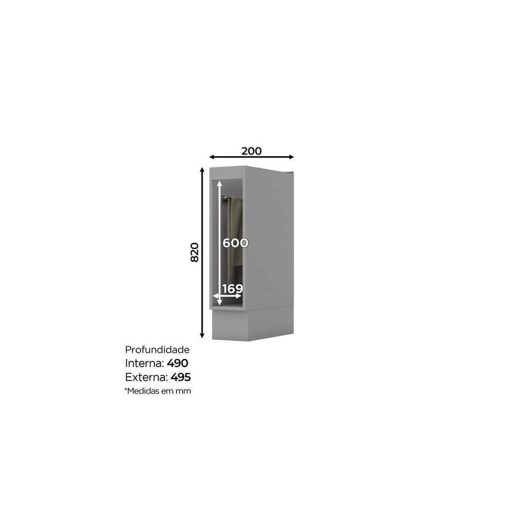 Balcão Porta Toalha para Cozinha 20cm Emily Espresso Móveis Cinza