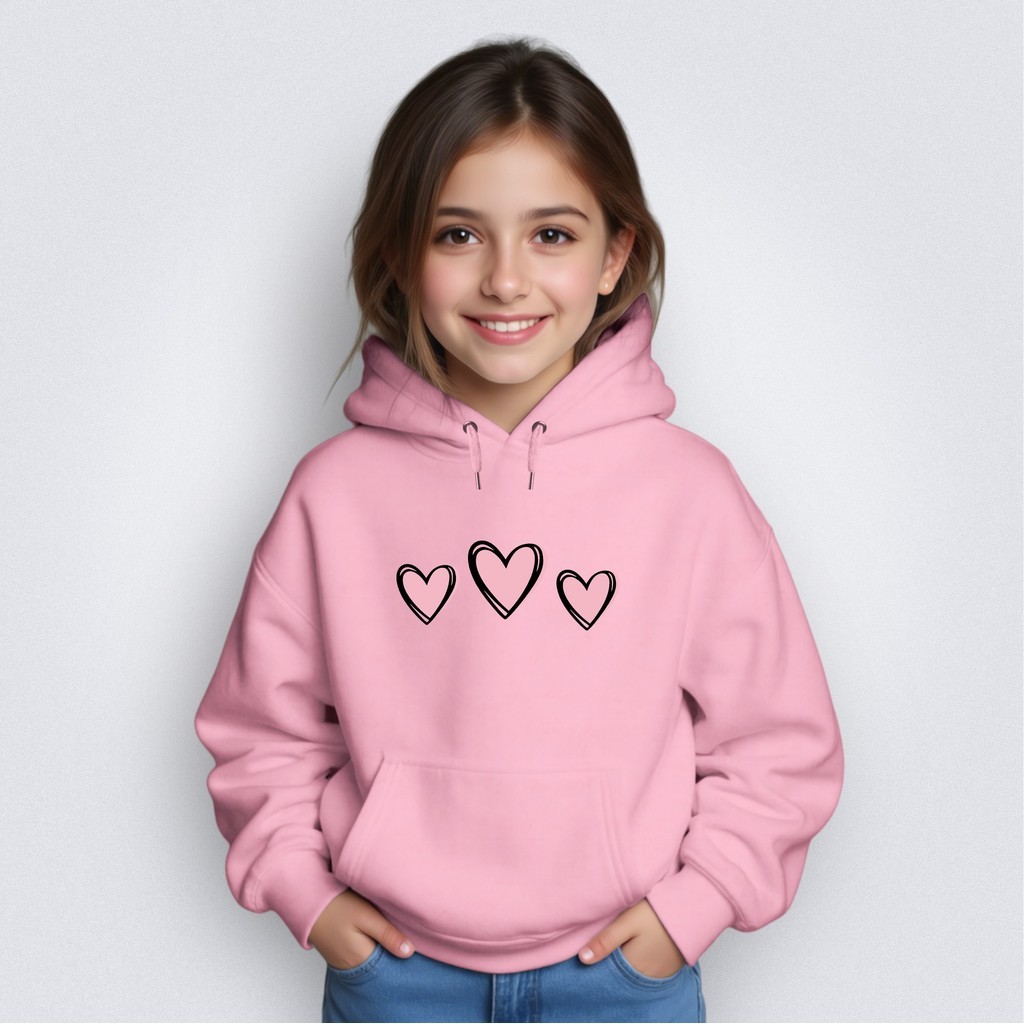 Moletom Infantil Blusa Bolso Canguru Flanelado Gola Careca 3 Corações Menina Lançamento