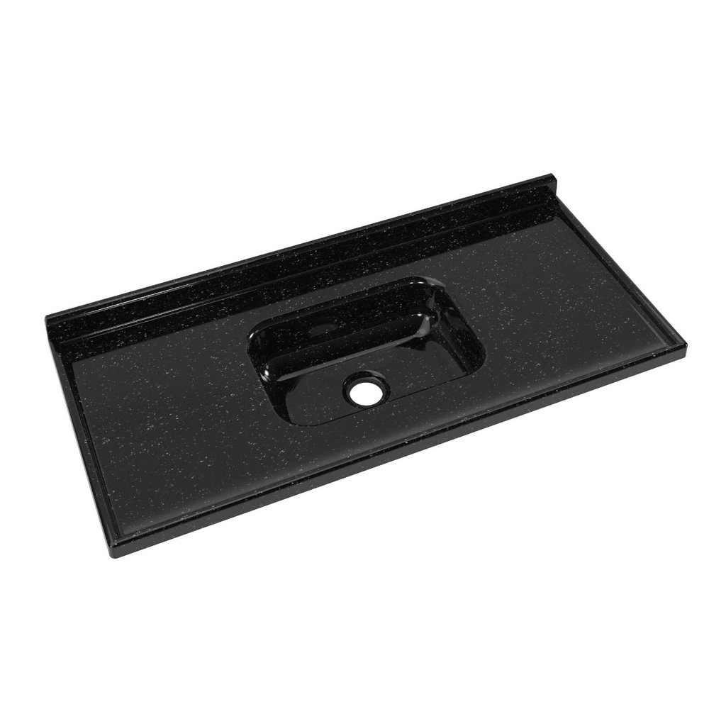 Pia de Cozinha em Mármore Sintético com Furação para Válvula Americana 150CMX55CM Aj Rorato Preto Preto