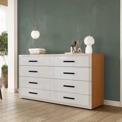 Cômoda 8 Gavetas 83,5x150x46 cm Valência Branco/Freijó Freijó/Branco
