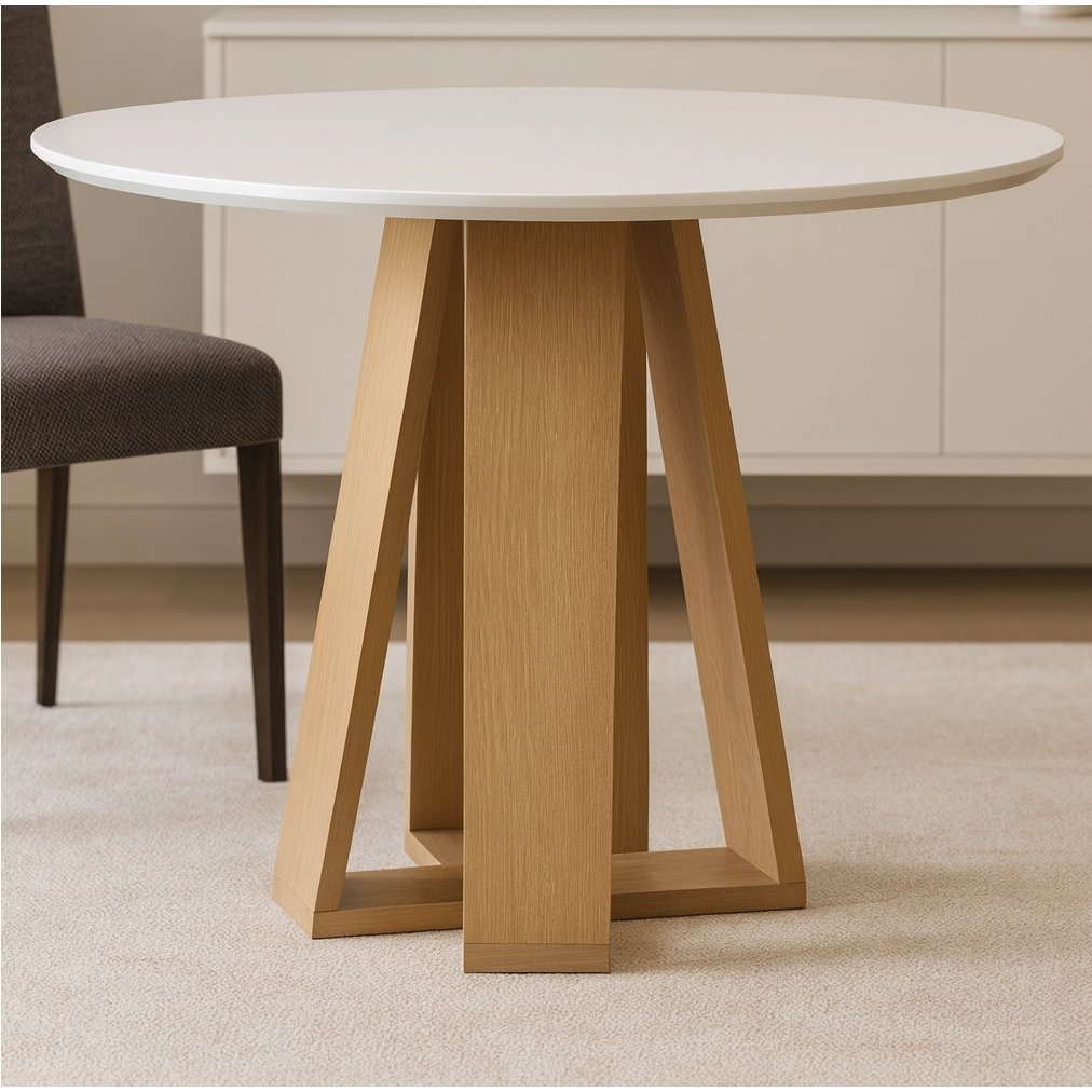 Mesa Redonda 90cm x 81,5cm Moderno Amarelo/Mel/Off White Mel/Off White