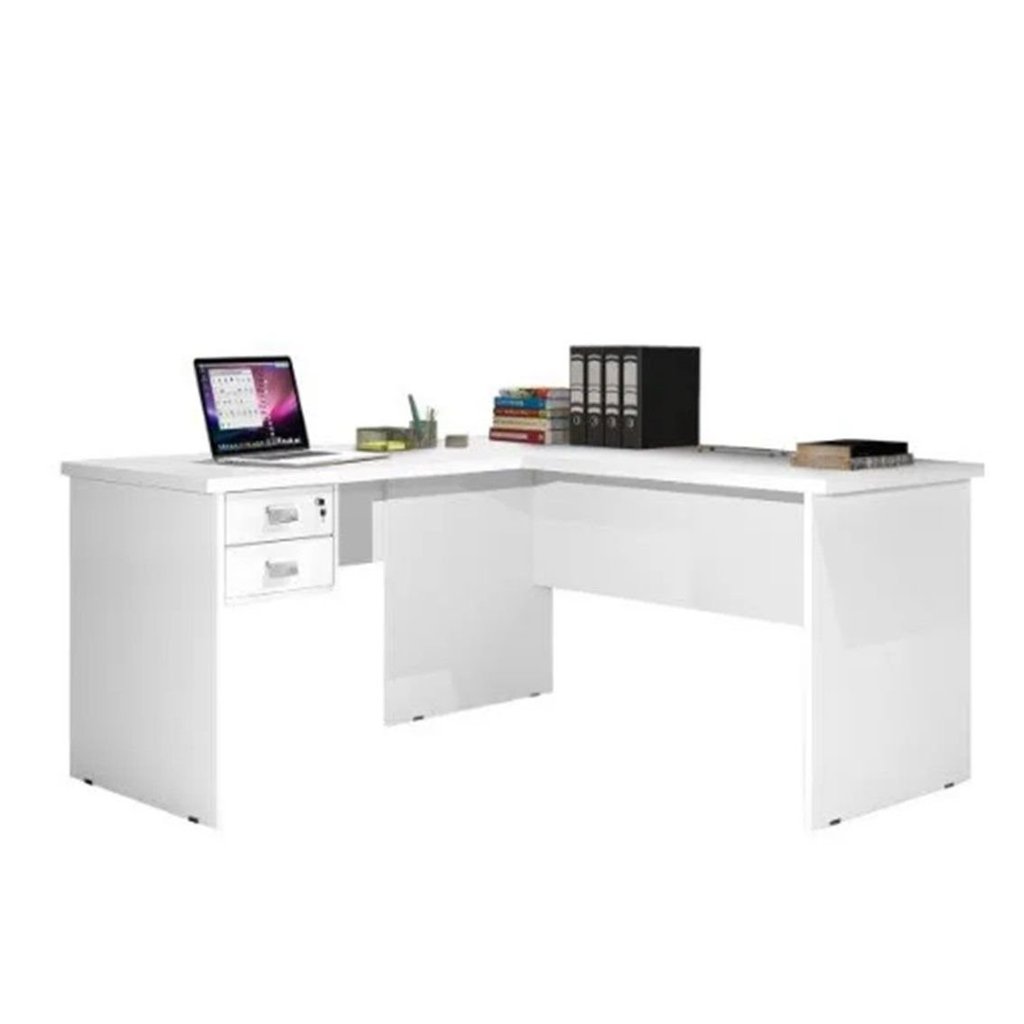 Escrivaninha Mesa Escritório em L Thor 2 Gavetas 150cm Espresso Móveis Branca Branco