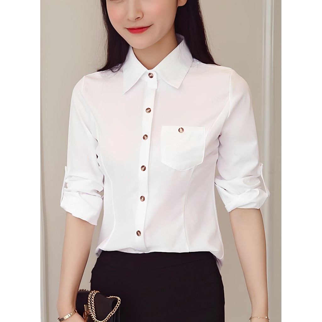Versão coreana elegante primavera camisa branca feminina 2026 novo estilo de manga comprida camisa Base de desgaste prof