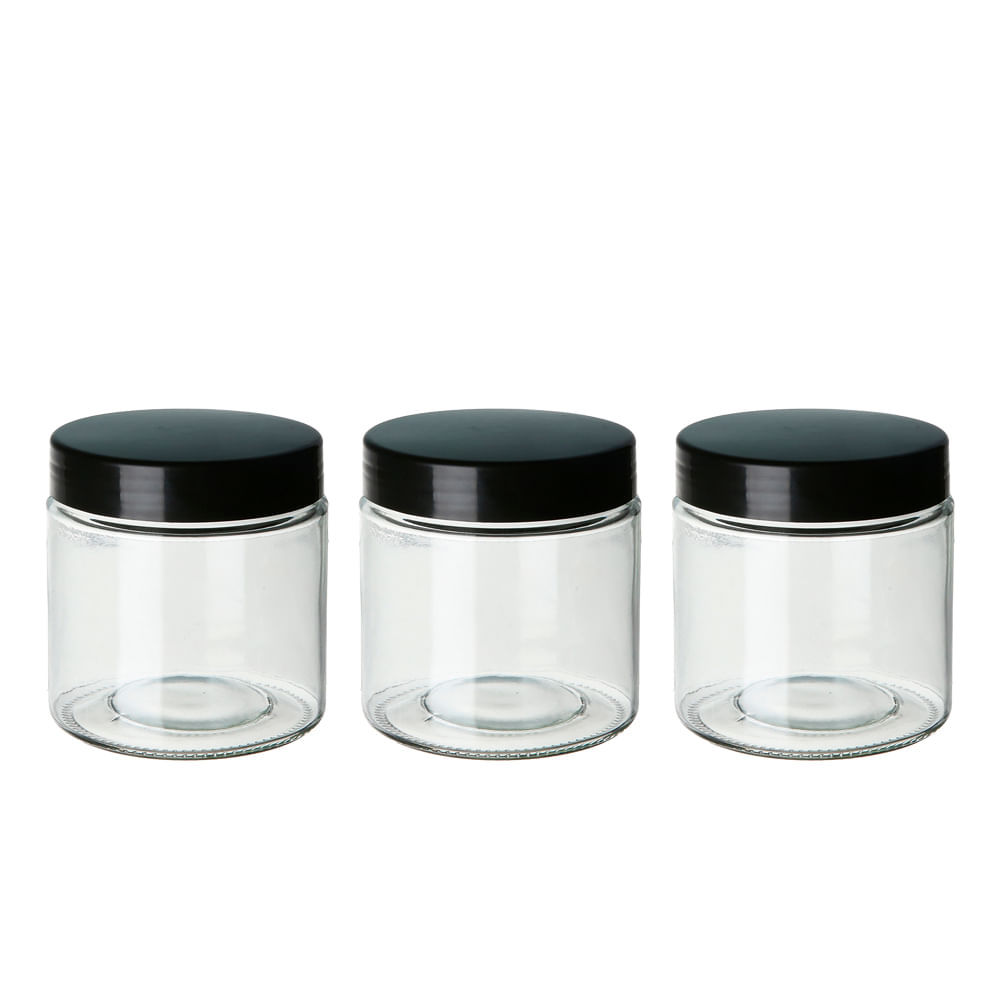Conjunto de Potes de Vidro Le Easy com Tampa Preta 3 Peças 700ml em Oferta na Shopee