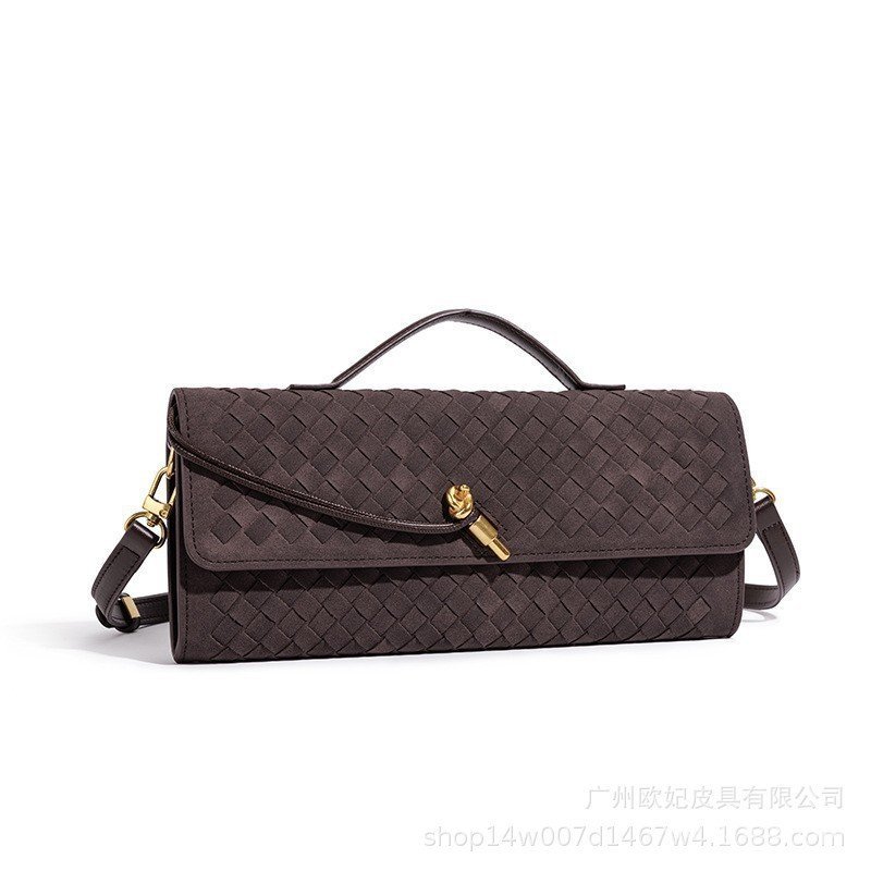 Nova bolsa de ombro, de mão e transversal em camurça fosca, tecida à mão, para o outono e inverno, estilo baguete, casua