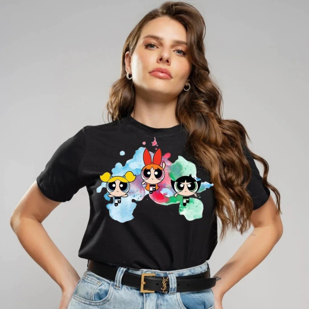 Camiseta Estampada Inspirado Super Poderosas Tinta Aquarela Unissex 100% Algodão Frete Grátis Rápido Plus Size
