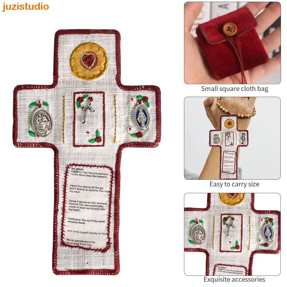 Imagem JUZISTUDIO Santuário De Bolso , Mini Colcha De Oração De Bênçãos Espirituais , Tapete Decorativo Da Sorte Com Cruz De Pr