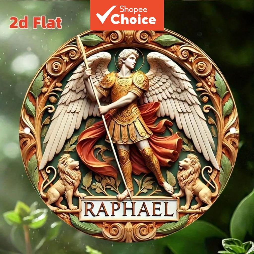 Placa de Parede de Metal Religiosa, Anjo Arcanjo Rafael, Arte em Estanho, Decoração Bíblica para Casa, Pendurada para