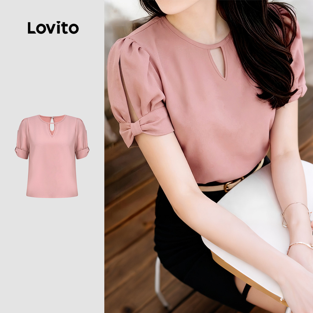 Lovito Blusa Casual Rosa com Detalhe em Laço Recortado para mulheres L189ED115