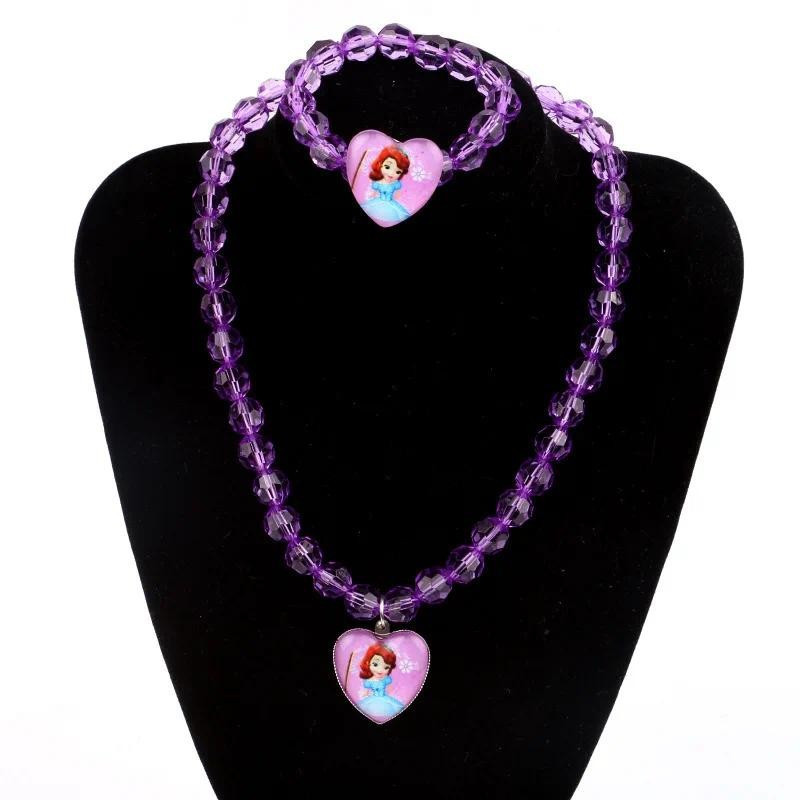 Disney Anime Congelado Colar Pulseira Conjunto Dos Desenhos Animados Elsa Anna Sophia Princesa Jóias Acessórios Presente