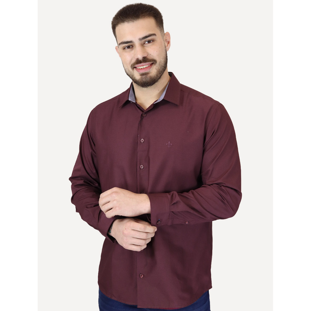 Camisa Dudalina Original Masculina Comfort Tricoline Lisa Roxa