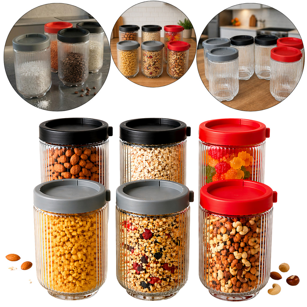 Kit 6 Potes De Vidro Hermético 940ml Tampa Gire E Trave