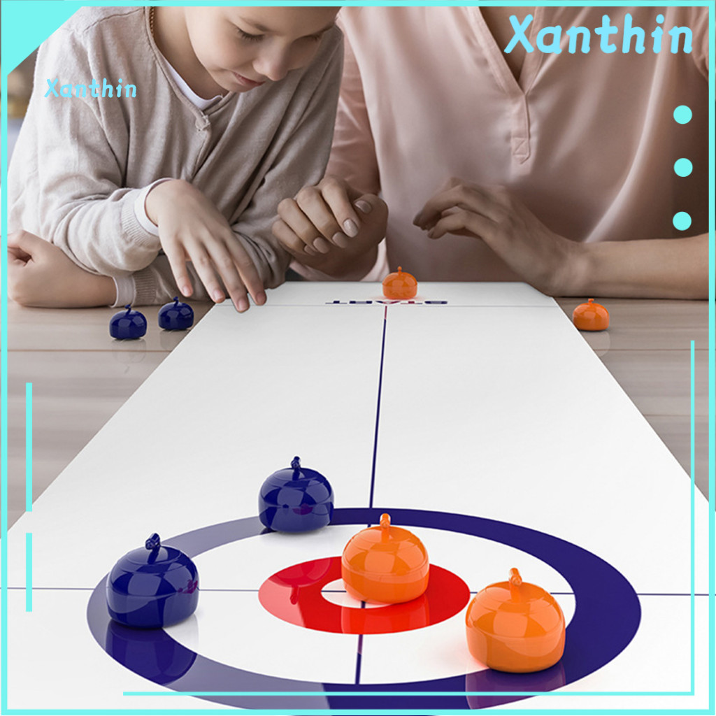 Curling Game Set Board Games Kids with Foldable Mat 8 or 16 Pucks Educational Floating Stone for Toddlers 2 Players Fami