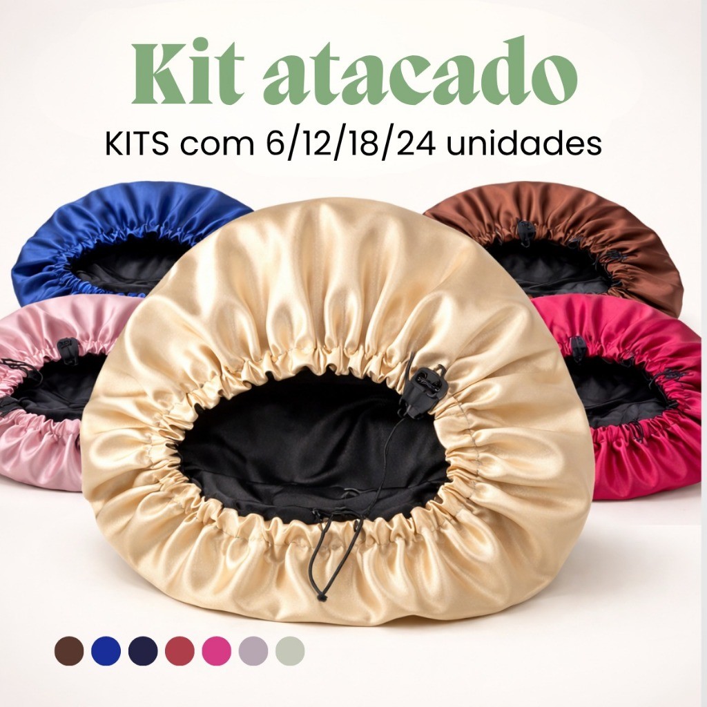 Toucas de Cetim Dupla Face com Elastico Profissional Anti-Frizz  Kit 6/12/18/24– Cor única