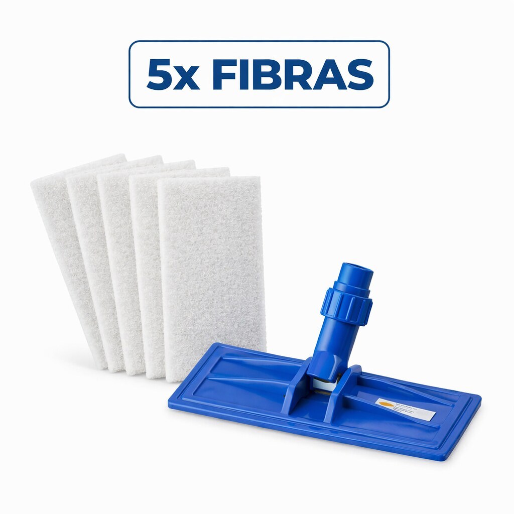 Kit Base Articulada SUPORTE Mop + 5 Fibras FIBRAS BRANCA 25x10cm Para Superfícies Delicadas Limpeza 360° Para Cantos