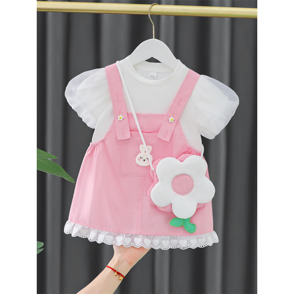 Meninas verão cinta saia terno 2026 novo estilo bebê menina moda manga curta cinta saia puro algodão terno de duas