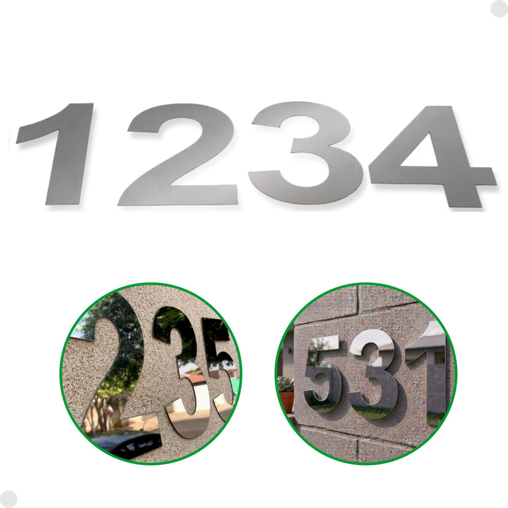 Kit 4 Números Residencial em Inox 20cm Espelhado Endereço Casa Colar na Parede Dupla Face Identificação Endereço