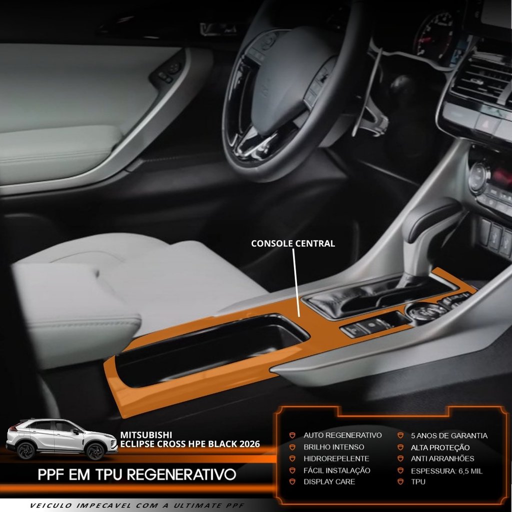 Película PPF Proteção Kit Console Central Mitsubishi Eclipse Cross HPE Black 2026 Transparente TPU Anti Risco
