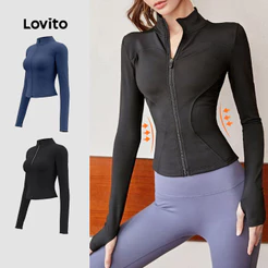 Lovito Casual Jaqueta Esportiva Sporty controle de barriga Fitness Corrida Yoga Pickleball Mulheres LNA109025