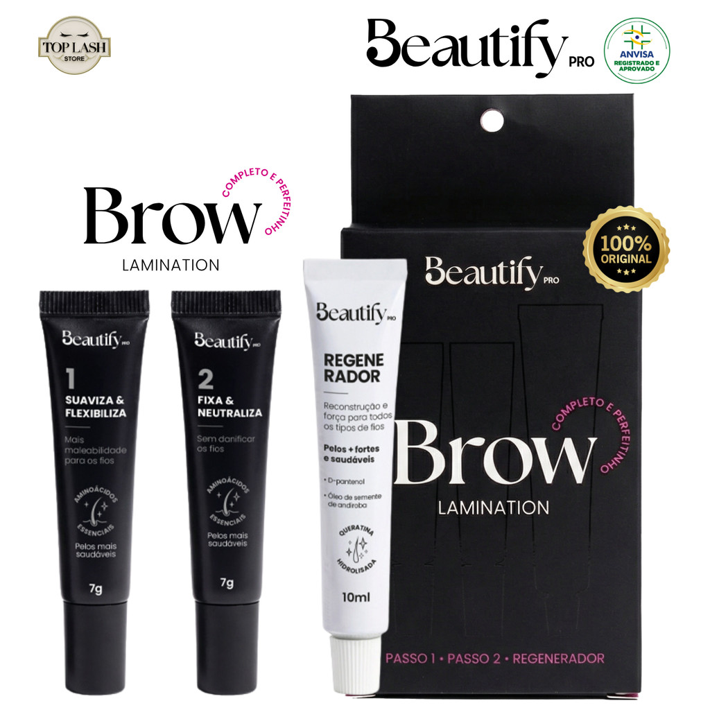 Kit Brow Lamination Beautify Pro Passo 1 e 2 + Regenerador  Original Com Anvisa