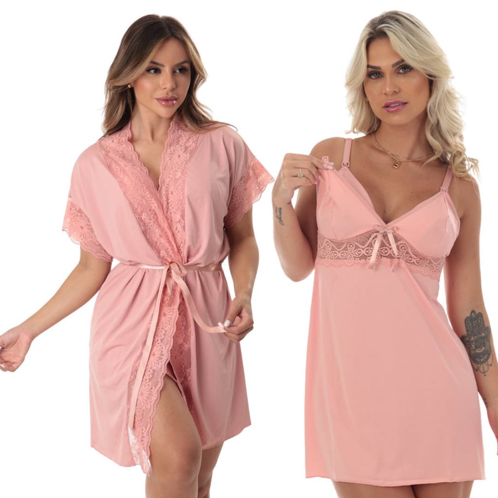 Para Mamães: Robe e Camisola de Amamentação Pós Parto Saída Maternidade Gestante