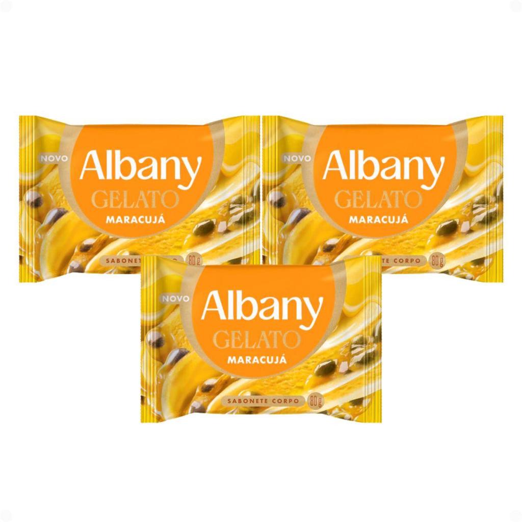 Kit Albany Sabonete Corporal Em Barra Gelato Maracujá 80g Com 3