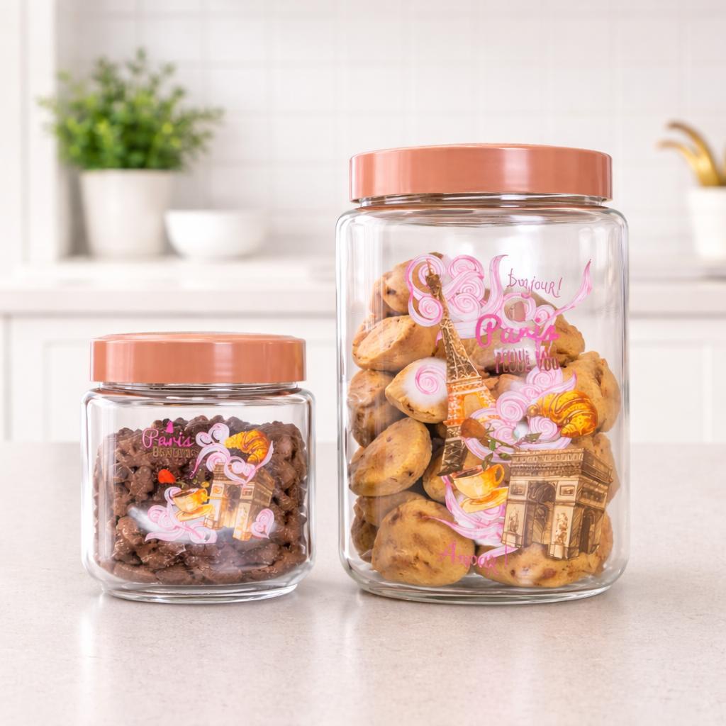 Kit 2 Potes Paris 2,5L e 1L Organizador Porta Alimentos Arroz Feijão Bolacha Design Elegante