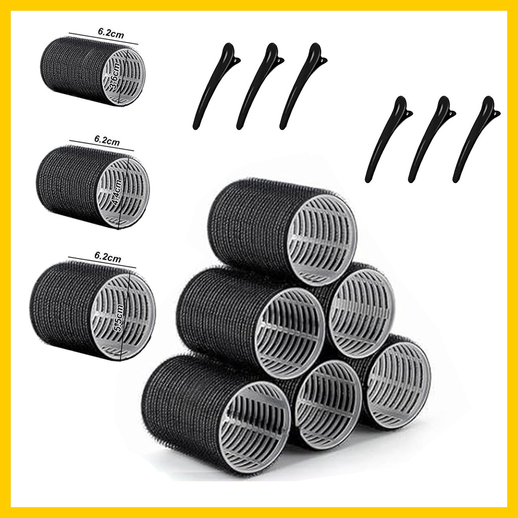 6 peças de cachos de cabelo preto, ferro de ondulação autoadesivo DIY curling tool