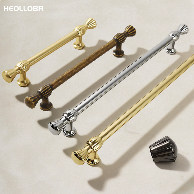Puxador de Porta de Armário Dourado de Luxo Leve de Alta Qualidade, Puxador de Gaveta de Guarda-Roupa Antigo, Puxador de