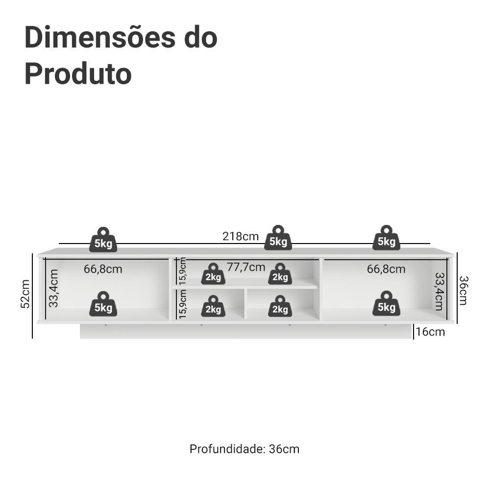 Rack Suspenso para TV até 80 Polegadas 218 cm 2 Portas Branco Glamy Madesa · foto 2