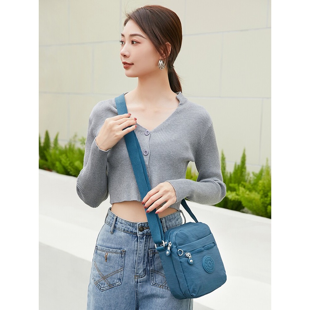 Bolsa mensageiro feminina de tecido de Nylon, Vertical, leve, multicamadas, bolso, lazer ao ar livre, esportes, negócios