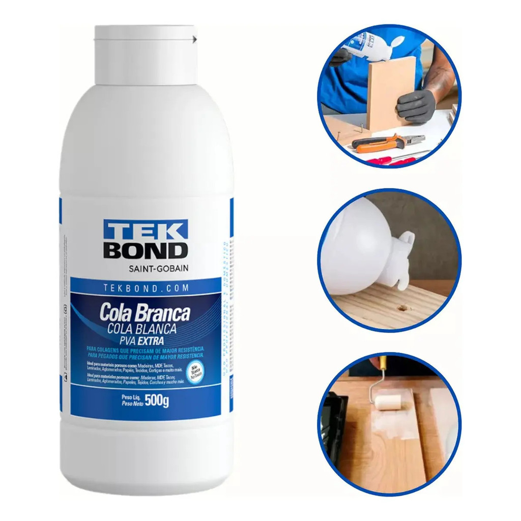 Cola Branca Líquida Pva Extra Tek Bond 500g Cor Branco Colar Papel Isopor Tecidos Laminados