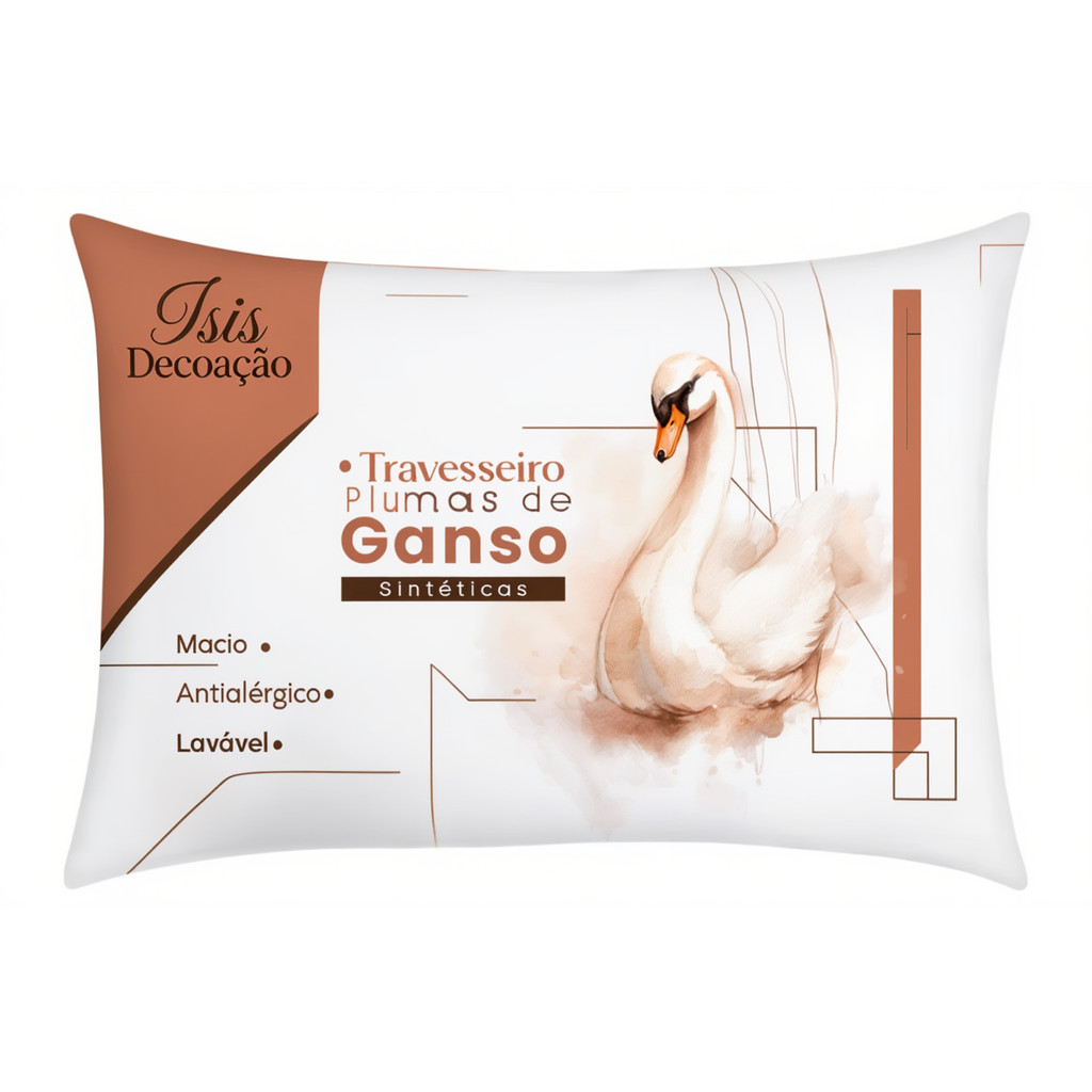 Kit 02 unidades Travesseiros Plumas de Gansos Sinteticas  Descanso Antiacaro 70x50cm Isis Decoração