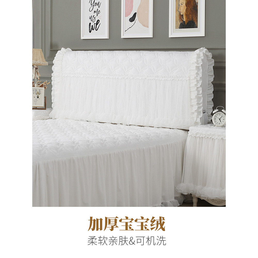 Qiaozhi Life Capa de cabeceira de veludo lavável à máquina branca estilo princesa capa de cabeceira de renda capa protet