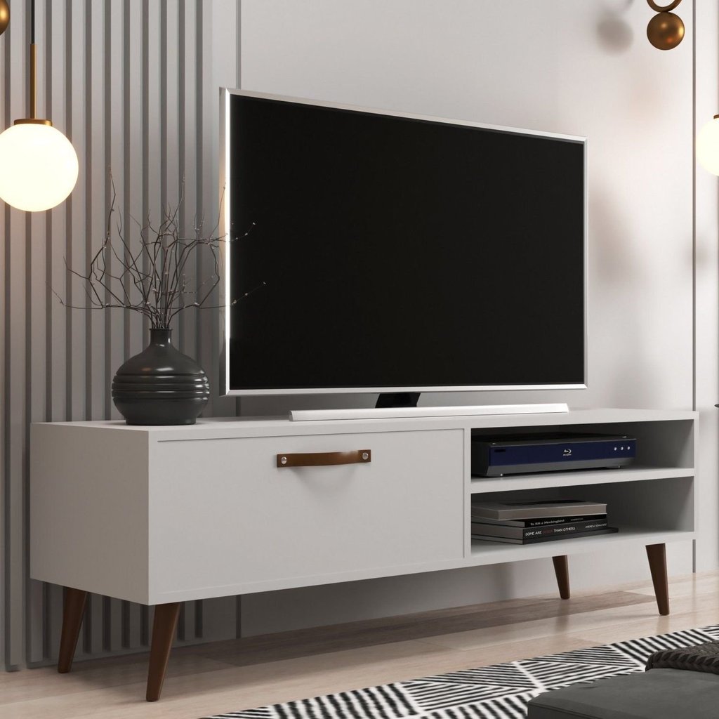 Rack Retrô para TV até 50 Polegadas 125cm Palito Miami Branco Branco