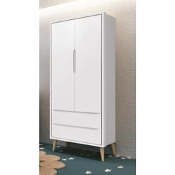 Guarda-Roupa Retrô Moderno Quarto Infantil 2 Portas Théo New Branco Fosco com Natural - MoveisAqui