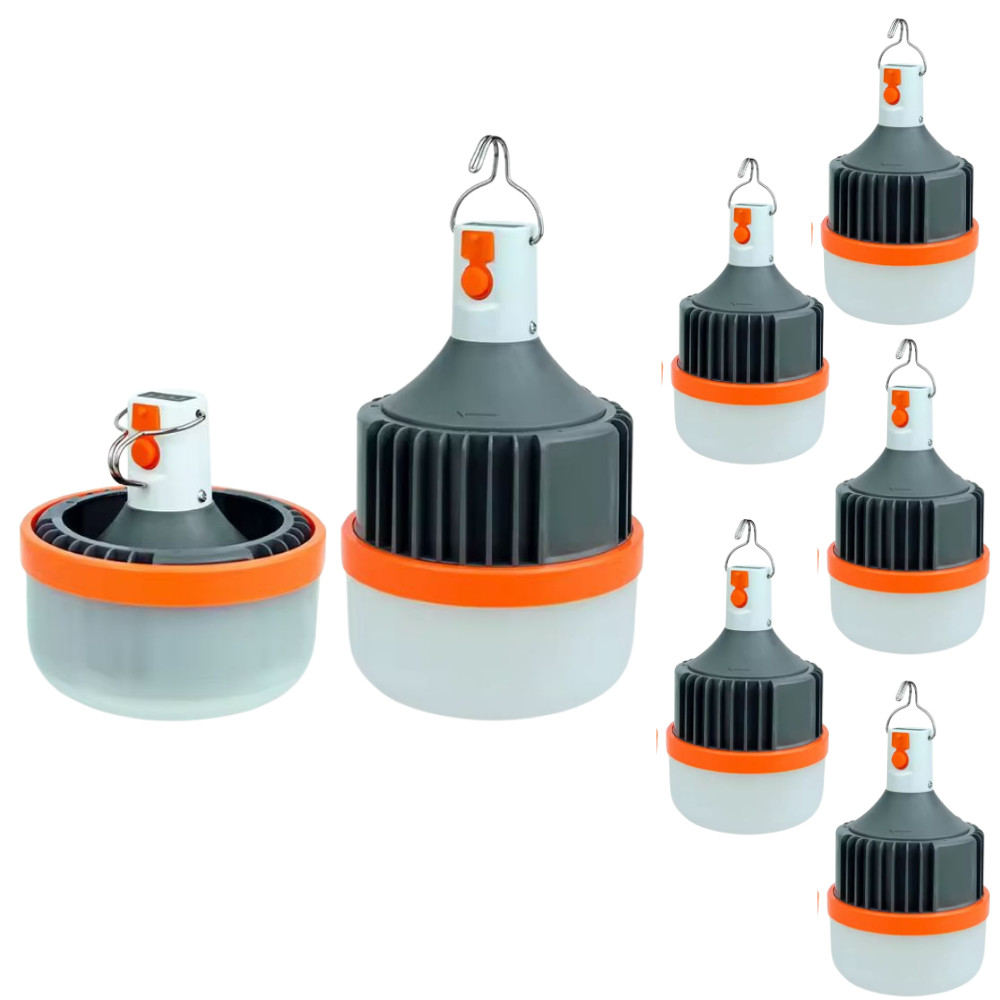 Kit 5 Lampião Camping Lâmpada Led Pesca Barraca Lanterna Emergência 100W Recarregável Branco Frio