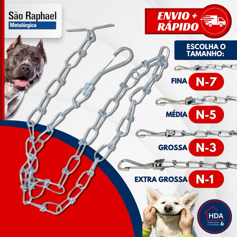 Coleira Corrente Para Cachorro Pet 1,5M Grossa Média Fina - São Rafael